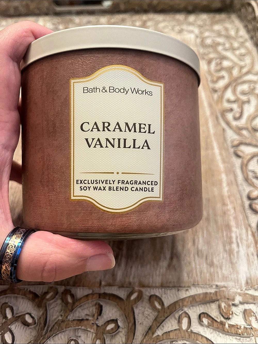 Bath & Body Works Caramel Vanilla 3-Wick Candle Brown & Cream NWT